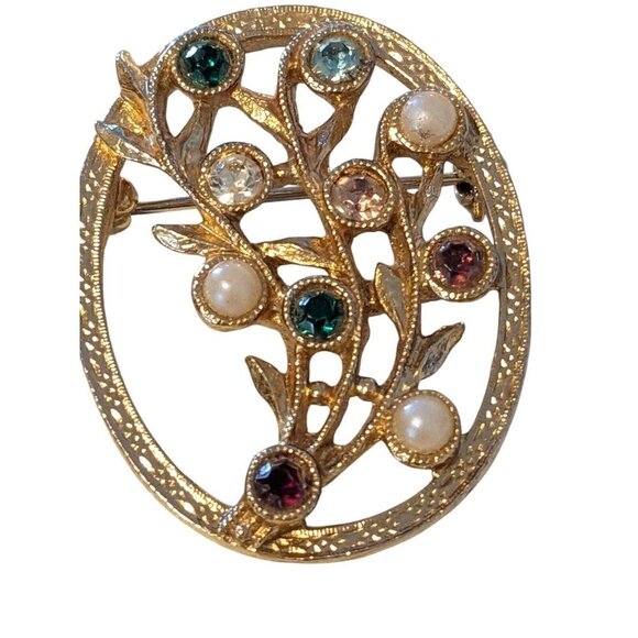 Vintage Sarah Coventry Brooch Pin Gold Tone Floral Branch Themed - Picture 2 of 4